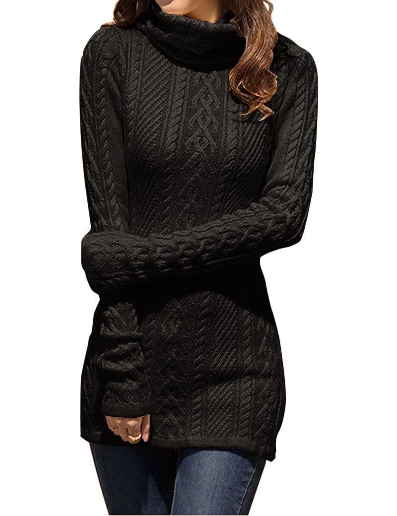 v28 Women Polo Neck Turtleneck Knit Stretchable Elasticity Long Slim Sweater (S,Black) - Image 2